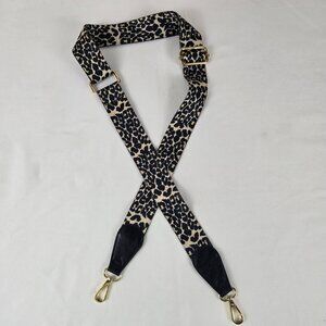 Black Cream Animal Print Long Adjustable Bag Strap Replacement Gold Toned Hdwre